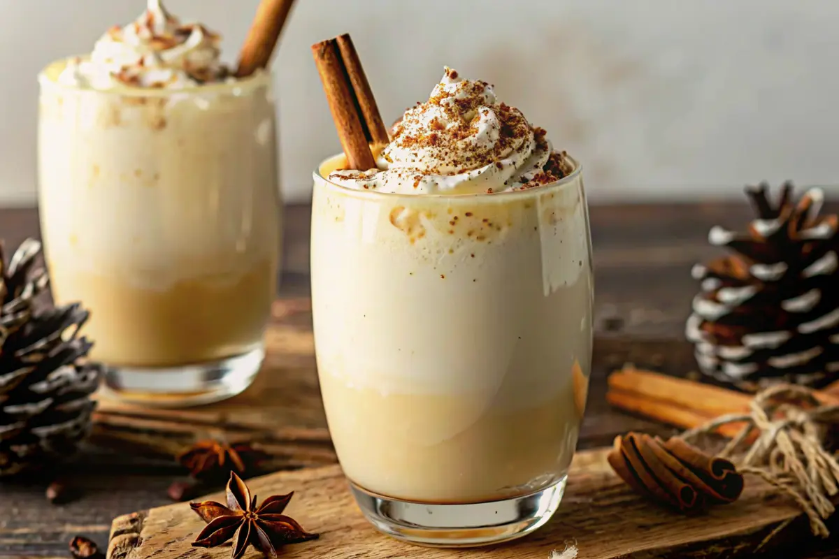 Creamy homemade Eggnog Recipe with nutmeg garnish, perfect for holiday spiked or non-alcoholic drinks.