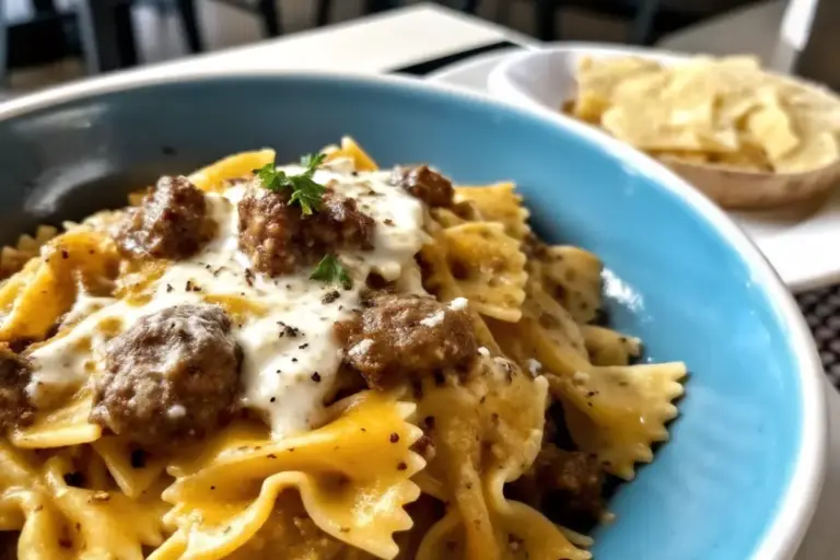 Quick Garlic Beef Bowtie Pasta Recipe