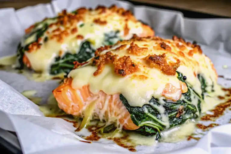 Quick Baked Salmon with Spinach and Mozzarella Bliss