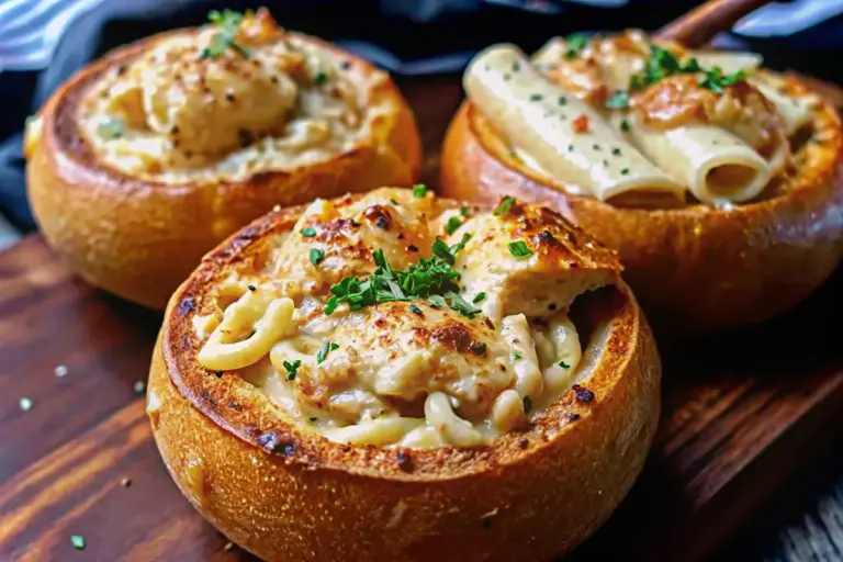 Best Chicken Alfredo Garlic Bread Bowls Recipe