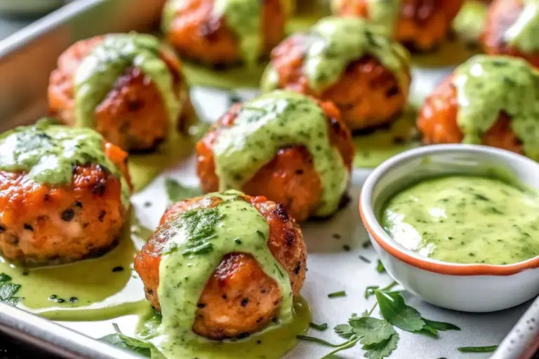 Best Baked Salmon Meatballs with Creamy Avocado Sauce