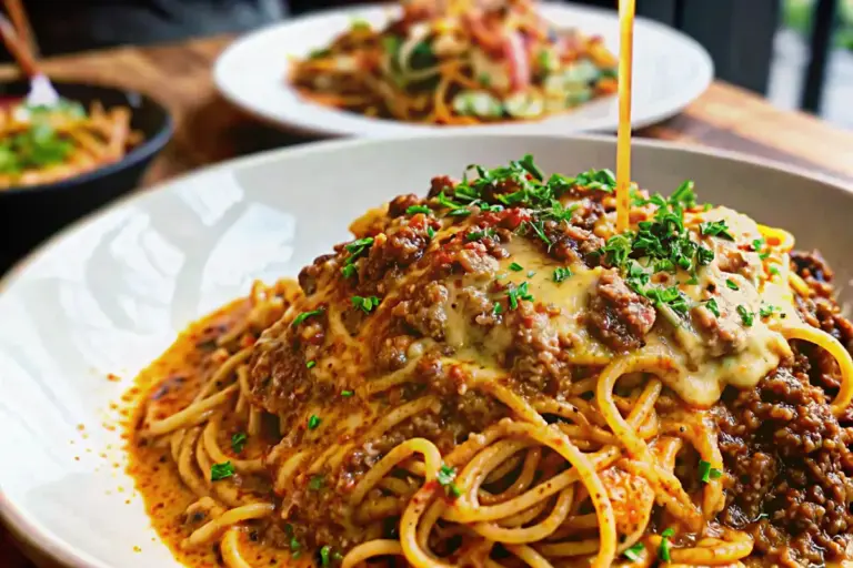 Easy Cajun Beef Spaghetti in Creamy Three