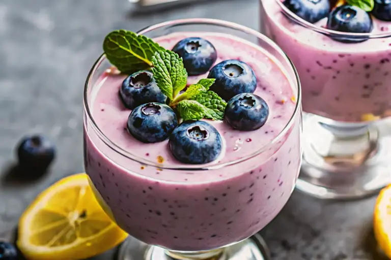 Easy Creamy Lemon Blueberry Cottage Cheese Mousse