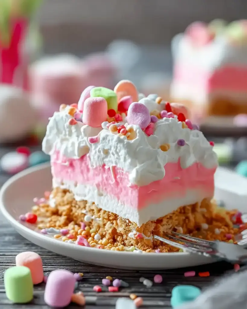 A delicious plate of Bubblegum Cloud Slice Dessert: A Sweet Indulgence
