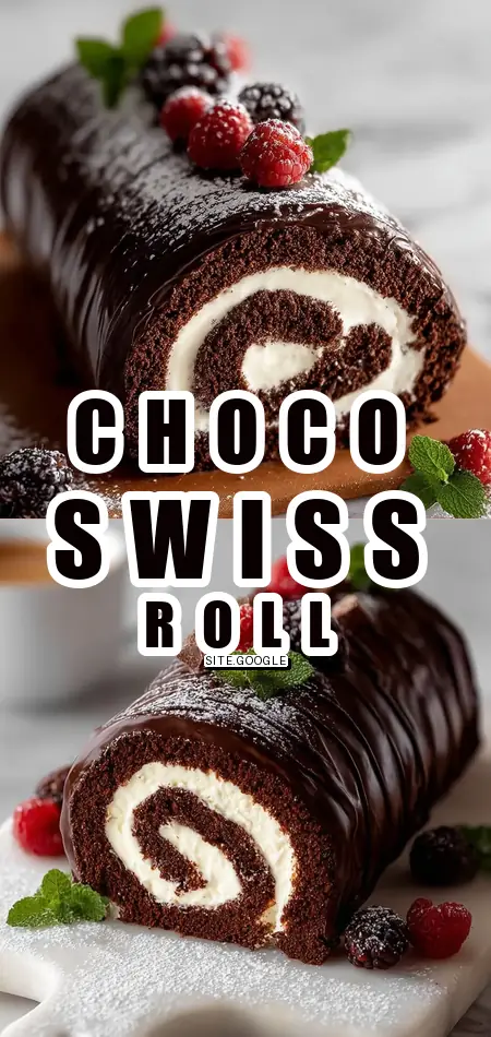 Pinterest pin (Design 1) for Choco Swiss Roll Delight Recipe