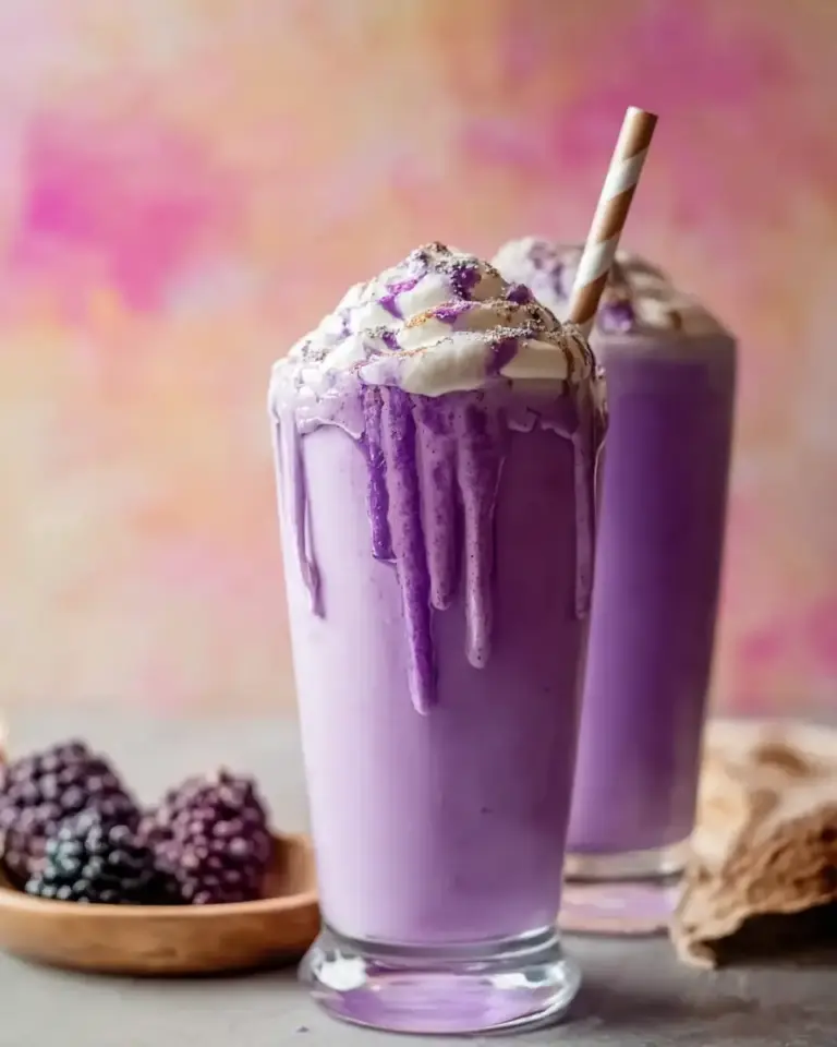 A delicious plate of Creamy 4-Ingredient Ube Milkshake for a Tropical Escape