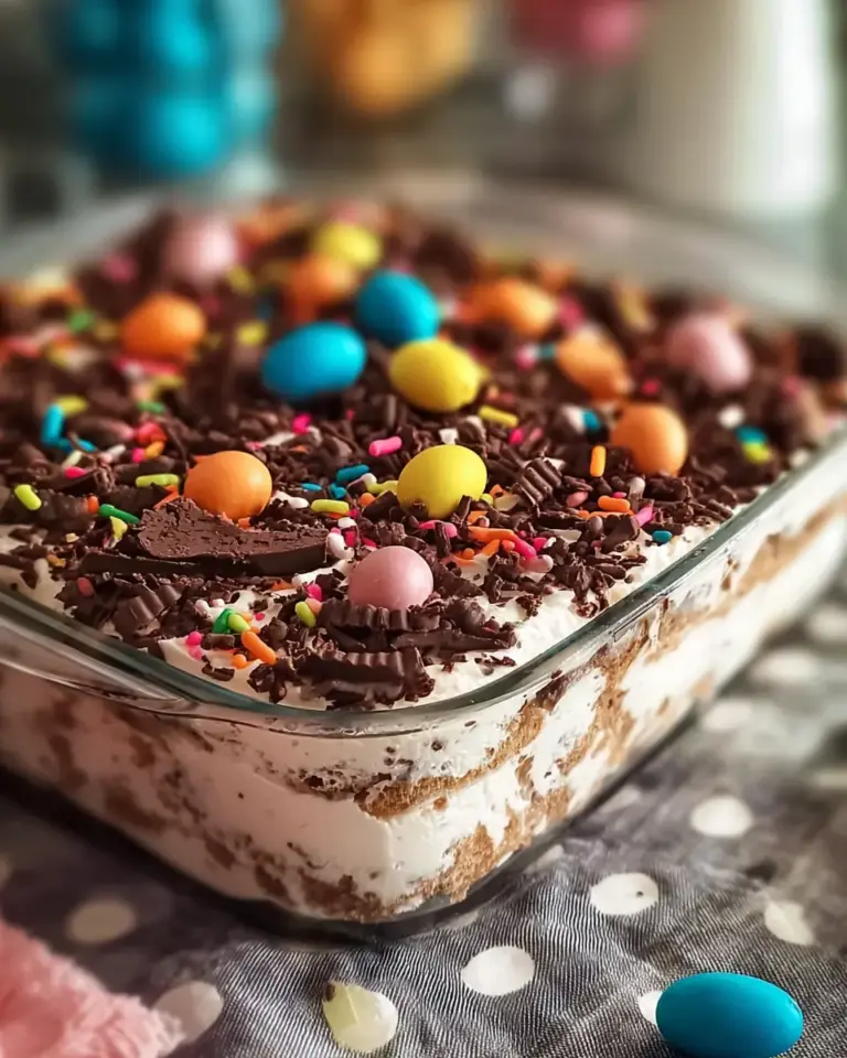 A delicious plate of Easter Dirt Cake Casserole