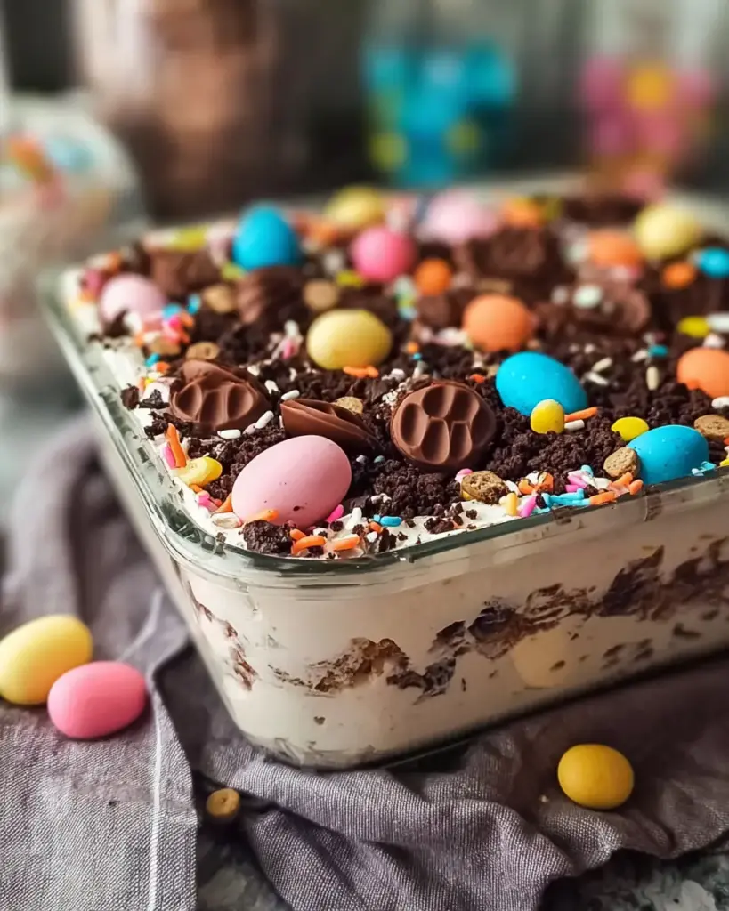 A delicious plate of Easter Dirt Cake Casserole