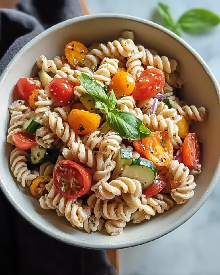 A delicious plate of Easy Healthy High Protein Pasta Salad Recipe