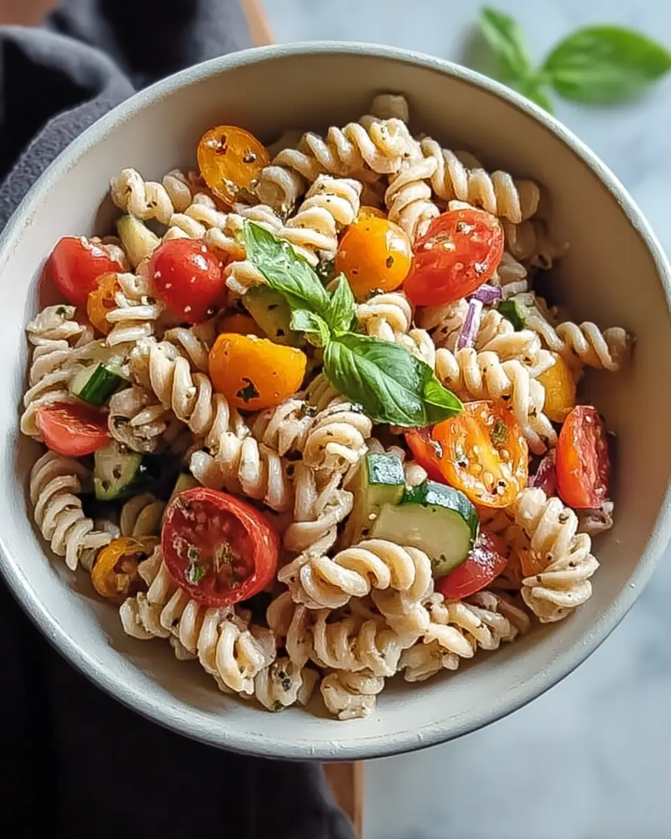 A delicious plate of Easy Healthy High Protein Pasta Salad Recipe