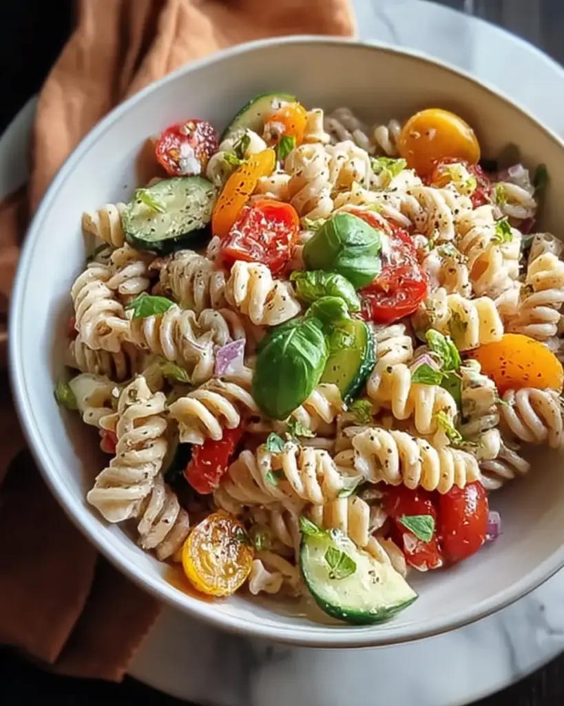 A delicious plate of Easy Healthy High Protein Pasta Salad Recipe