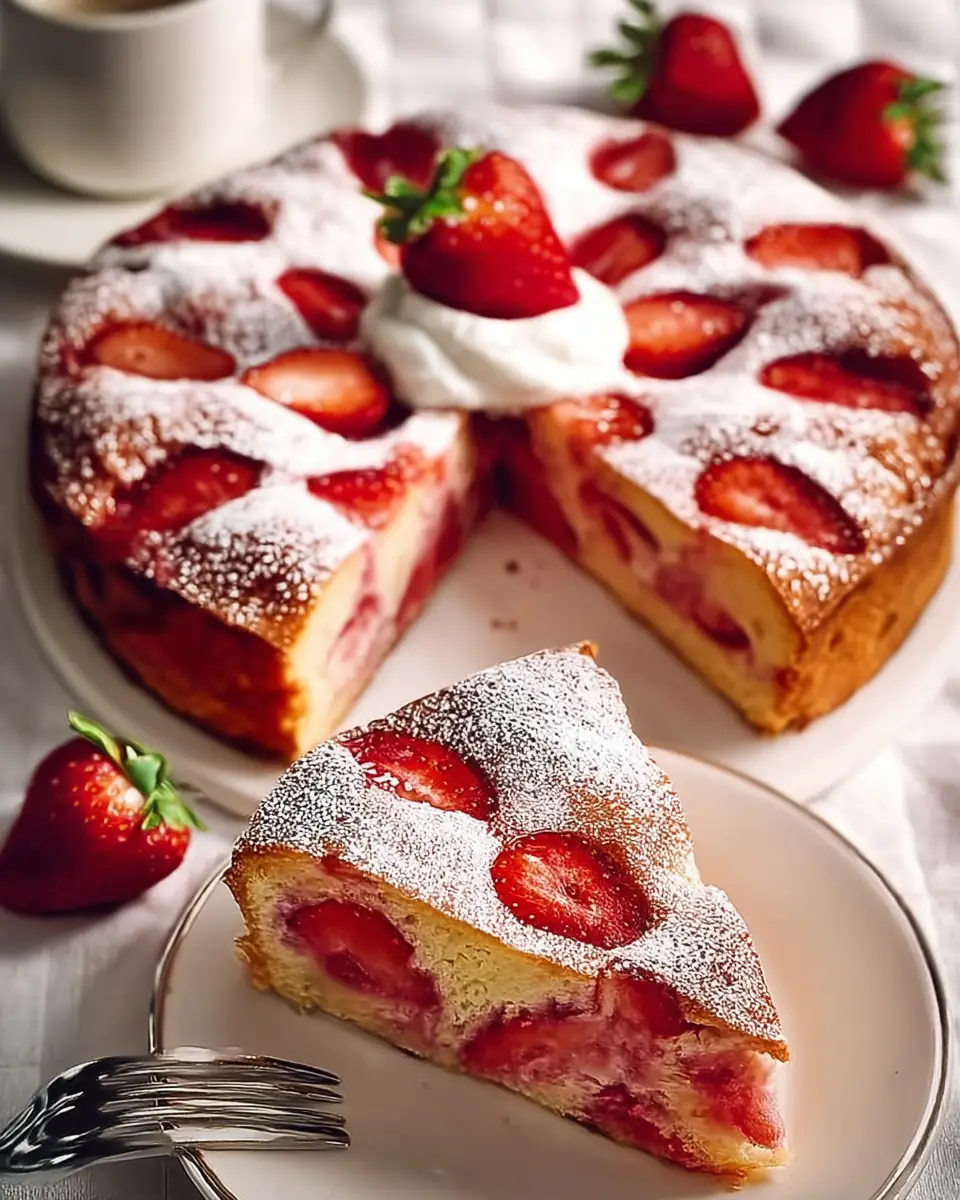 A delicious plate of Easy & Healthy Strawberry Yogurt Cake 🍓
