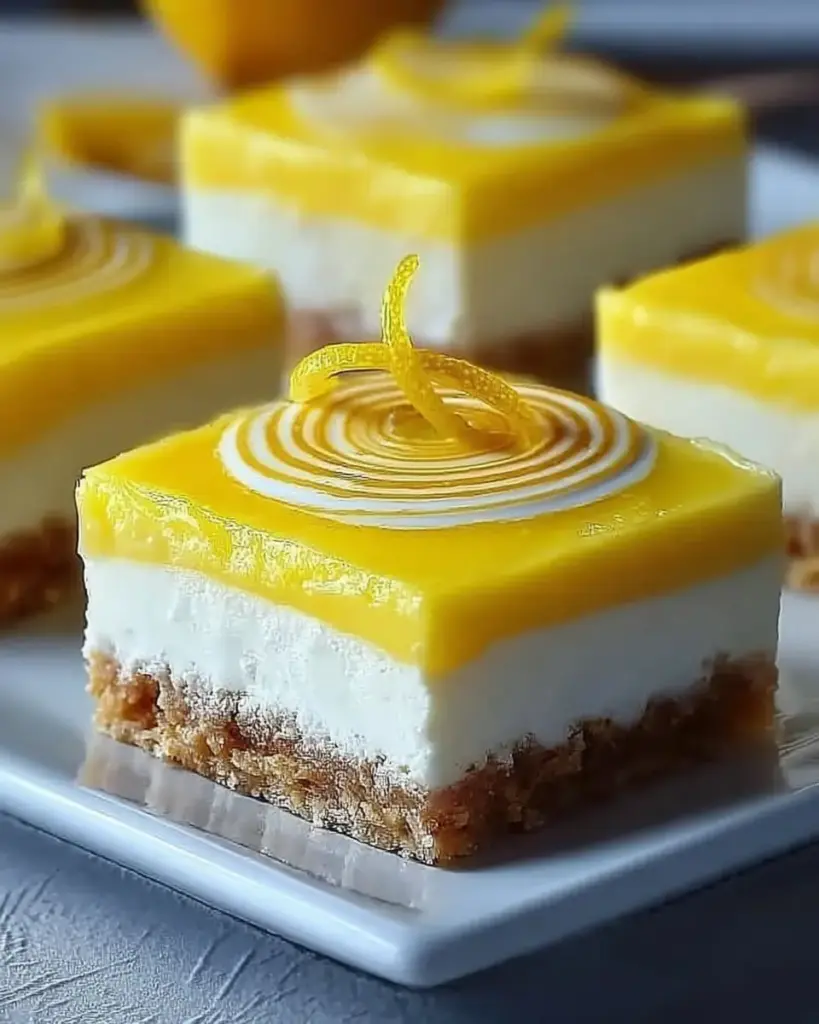 A delicious plate of Heavenly Lemon Cheesecake Bars