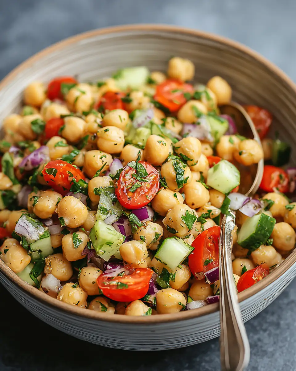 A delicious plate of High Protein Chickpea Salad (Vegan + Gluten-Free) – Fresh, Protein-Packed, and Flavorful