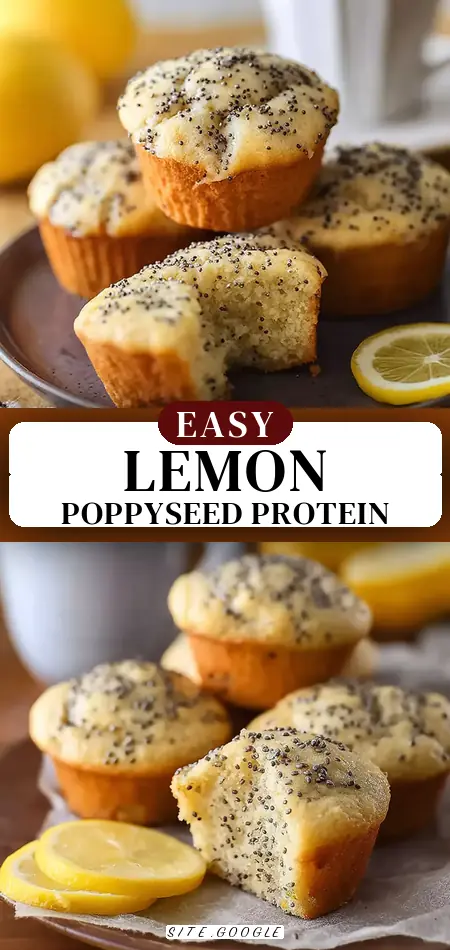Pinterest pin (Design 3) for Lemon Poppyseed Protein Muffins