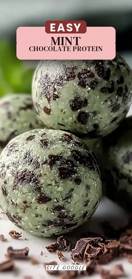 Pinterest pin (Design 2) for Mint Chocolate Chip Protein Balls