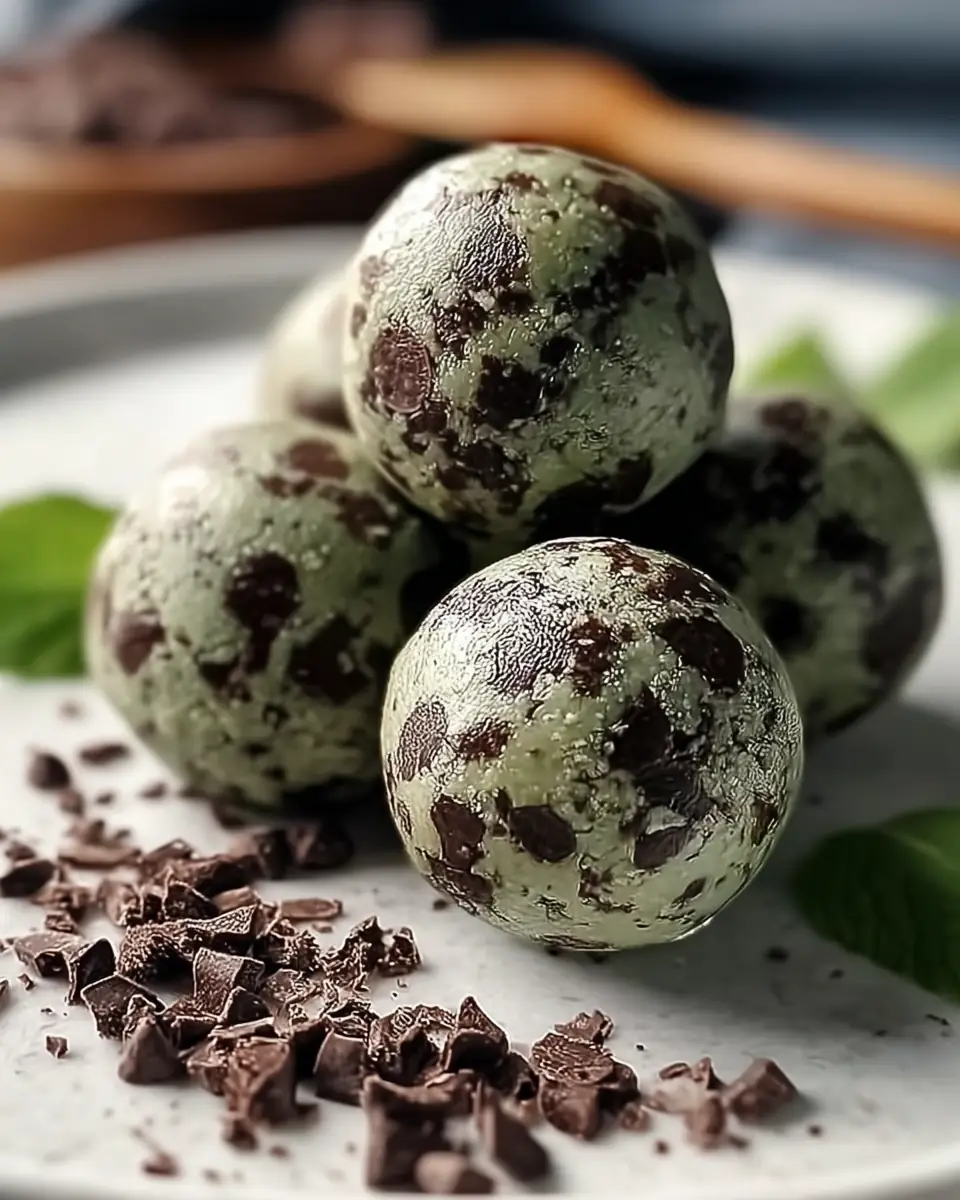 A delicious plate of Mint Chocolate Chip Protein Balls