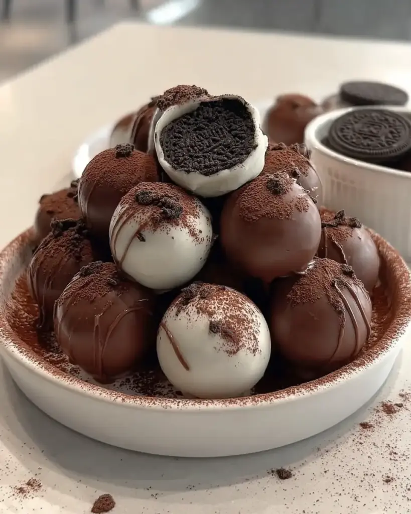 A delicious plate of Oreo Balls (3 Ingredient No-Bake Dessert for Holidays & Parties)
