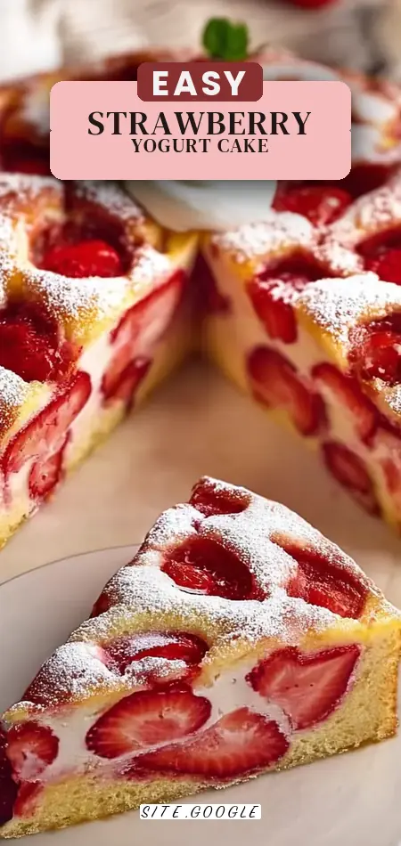 Pinterest pin (Design 2) for Easy & Healthy Strawberry Yogurt Cake 🍓