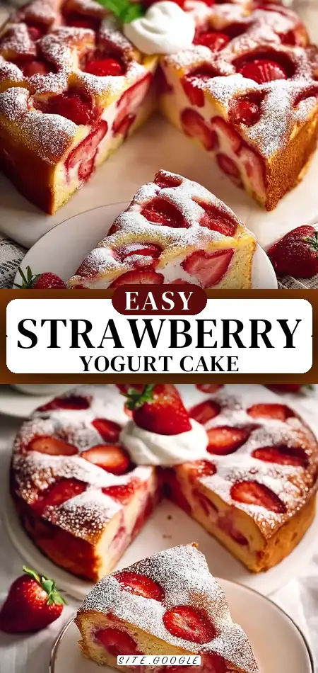 Pinterest pin (Design 3) for Easy & Healthy Strawberry Yogurt Cake 🍓