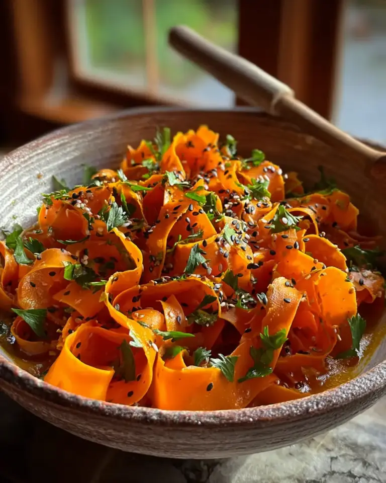 A delicious plate of Sesame Ginger Carrot Ribbon Salad
