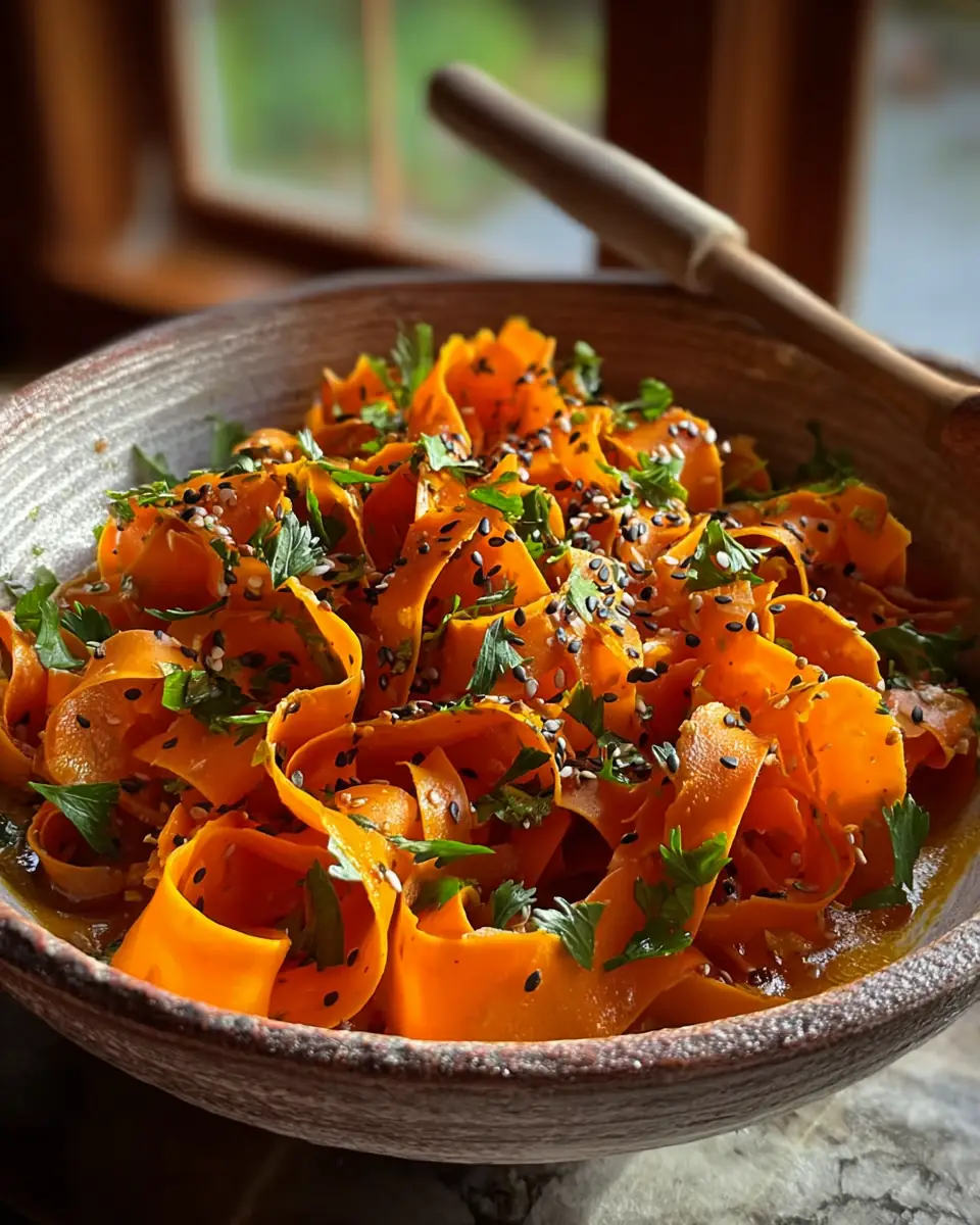 A delicious plate of Sesame Ginger Carrot Ribbon Salad