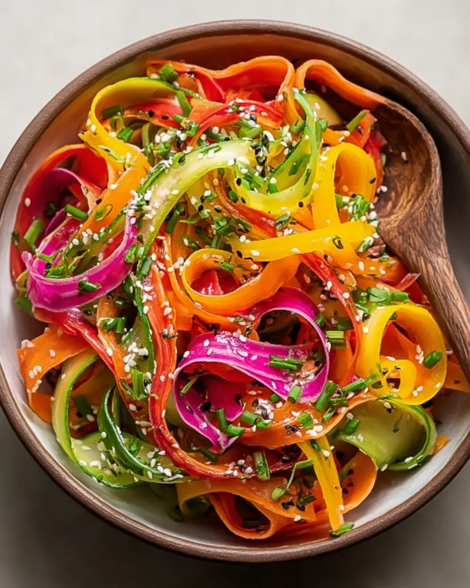 A delicious plate of Shaved Rainbow Carrot Sesame Salad : Fresh, Crunchy & Vibrant Vegan Side