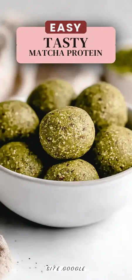 Pinterest pin (Design 2) for Tasty Matcha Protein Balls Recipe