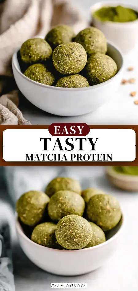 Pinterest pin (Design 3) for Tasty Matcha Protein Balls Recipe