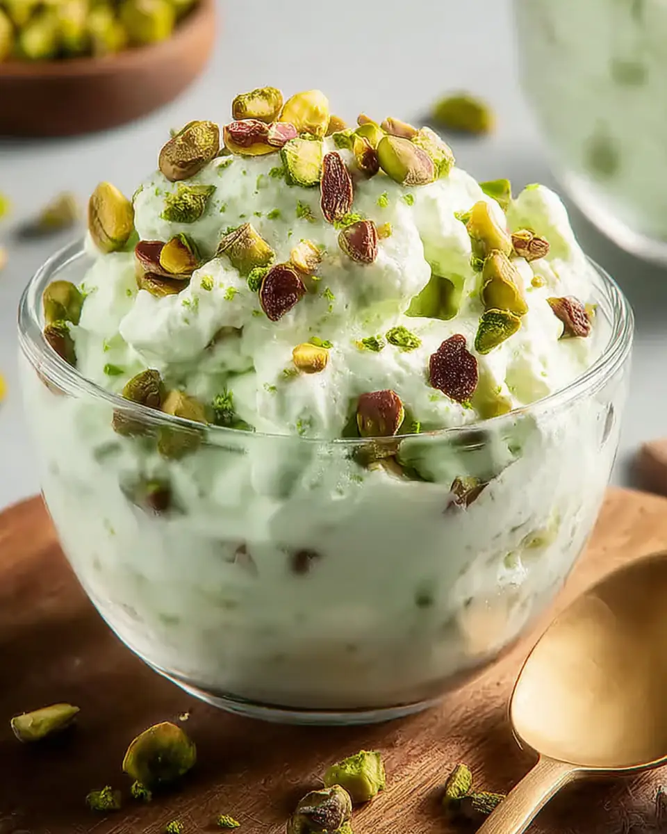 A delicious plate of BEST Pistachio Salad: Fluffy, Easy & No-Bake