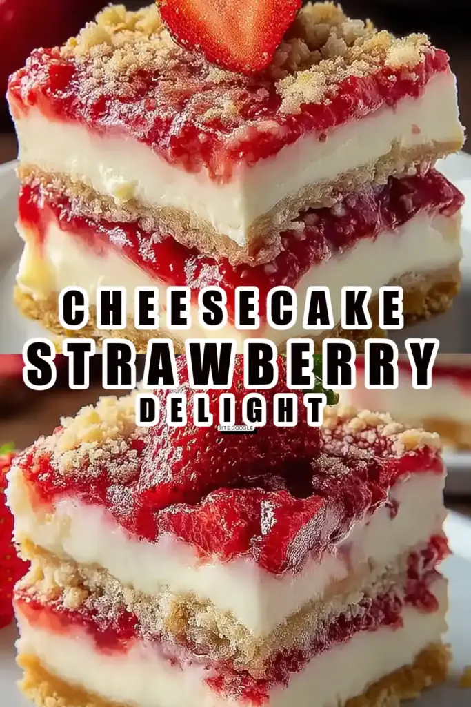 Pinterest pin (Design 1) for Strawberry Shortcake Cheesecake Bars