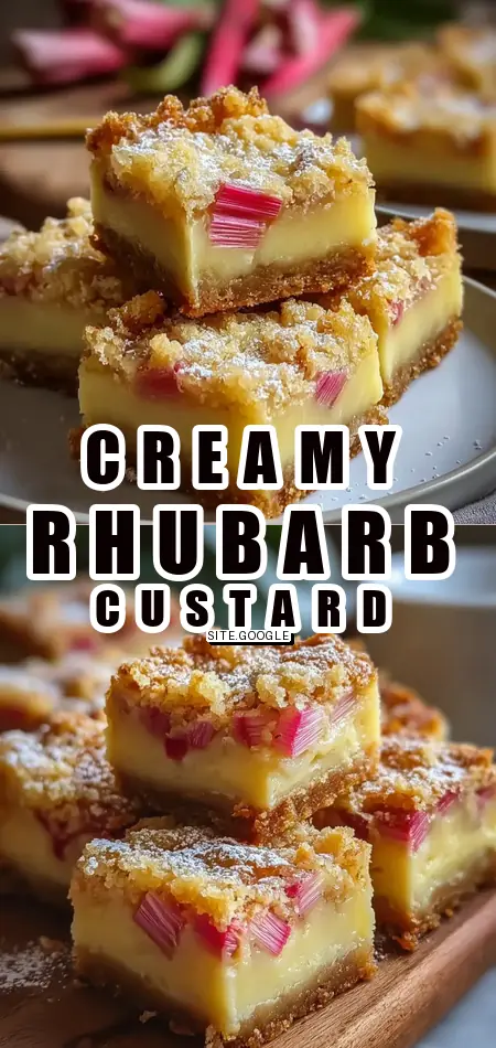 Pinterest pin (Design 1) for Creamy Rhubarb Custard Bars