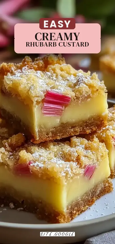 Pinterest pin (Design 2) for Creamy Rhubarb Custard Bars