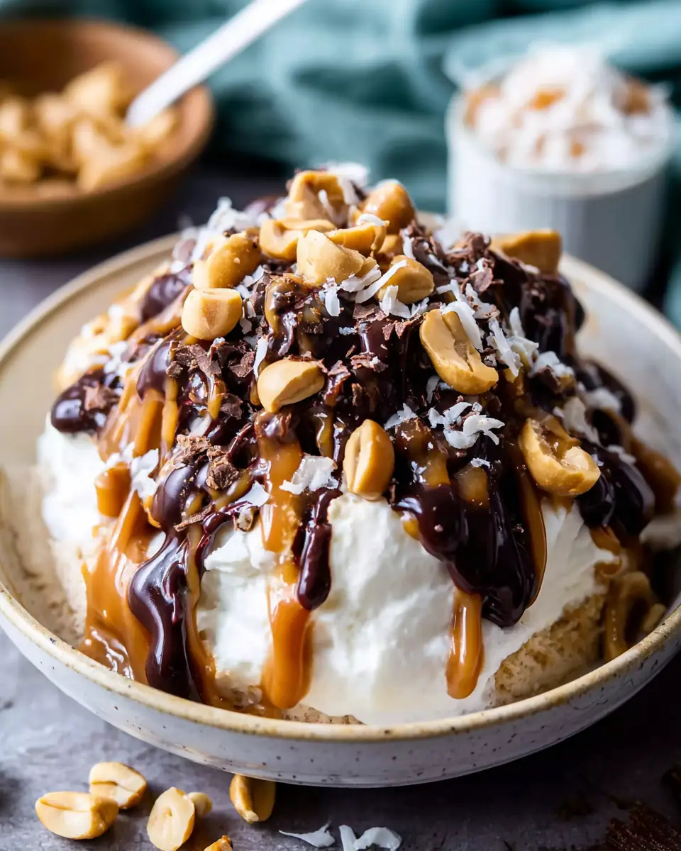 A delicious plate of Cottage Cheese Snickers Bowl: High-Protein & Easy Dessert