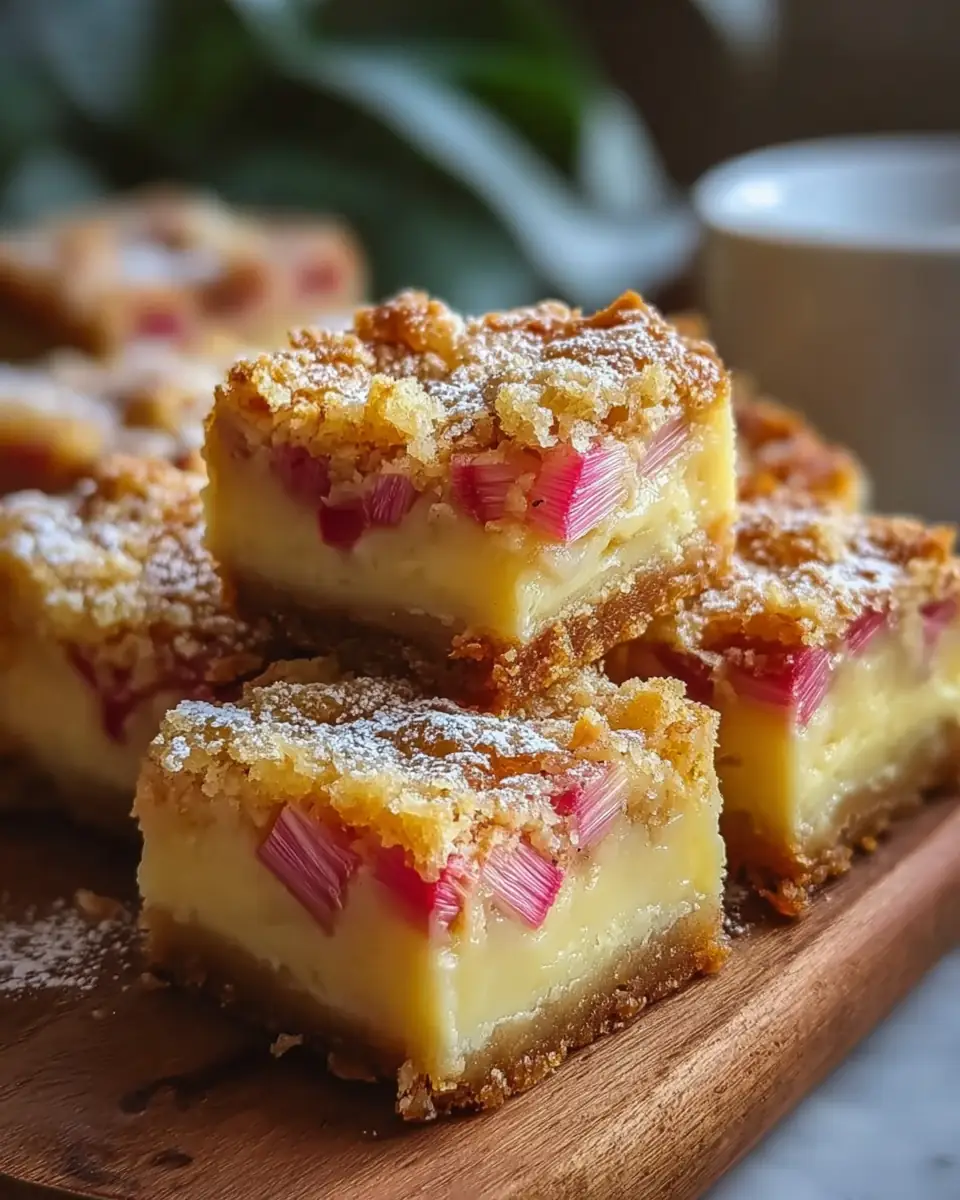 A delicious plate of Creamy Rhubarb Custard Bars