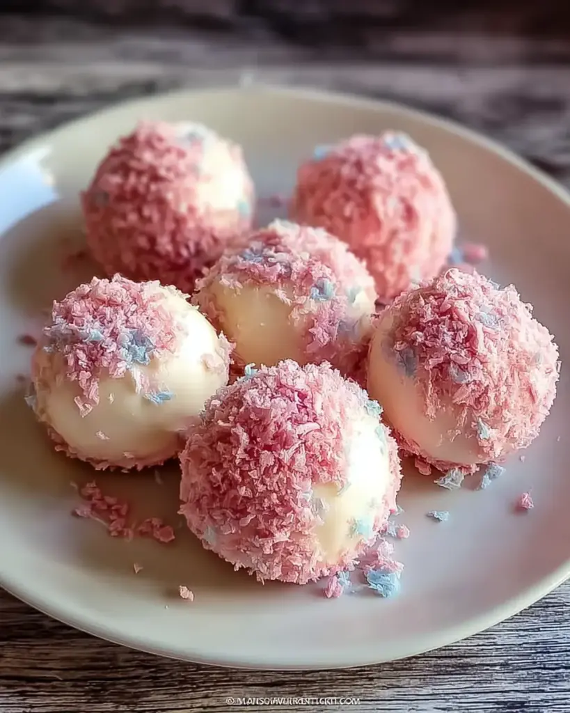 A delicious plate of Crispy Cotton Candy Cheesecake Bombs: Easy Sweet Party Treats
