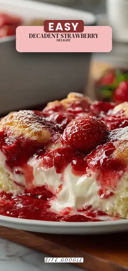 Pinterest pin (Design 2) for Strawberry Cheesecake Dump Cake