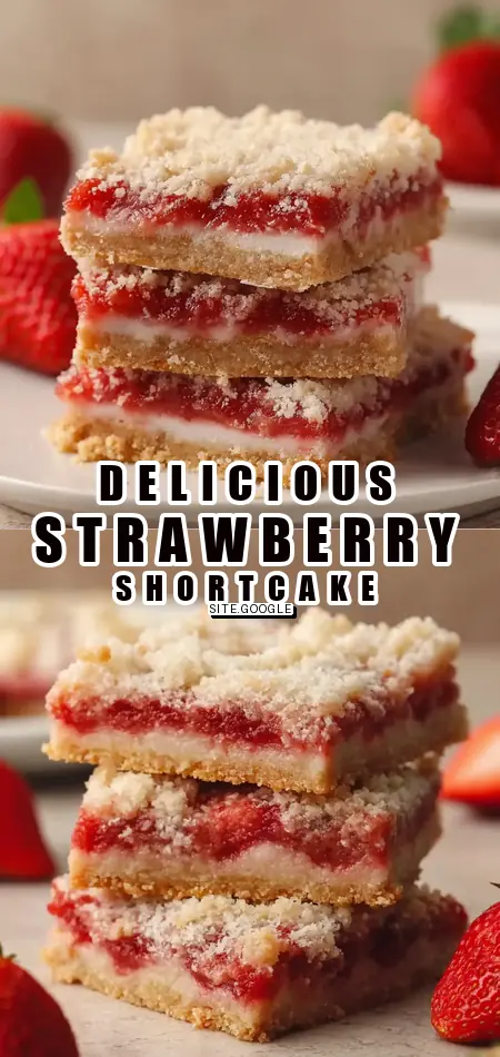 Pinterest pin (Design 1) for Strawberry Shortcake Bars | Easy, Delicious Dessert Recipe
