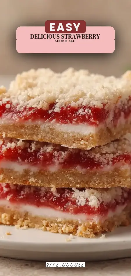 Pinterest pin (Design 2) for Strawberry Shortcake Bars | Easy, Delicious Dessert Recipe