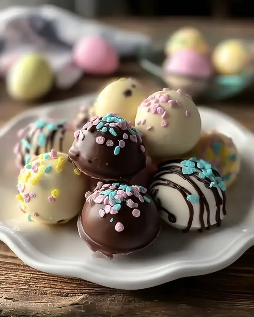 A delicious plate of Easter Egg Oreo Cookie Balls