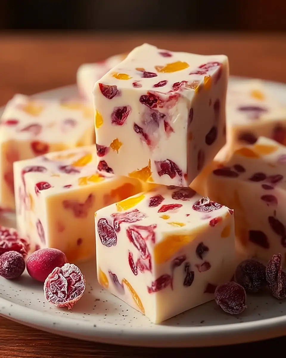 A delicious plate of Easy Cranberry Orange Fudge