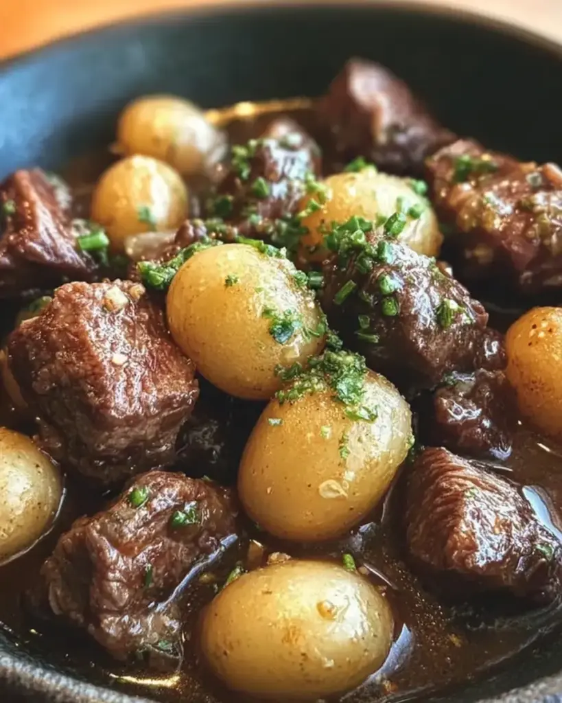 A delicious plate of Garlic Butter Beef Bites with Potatoes