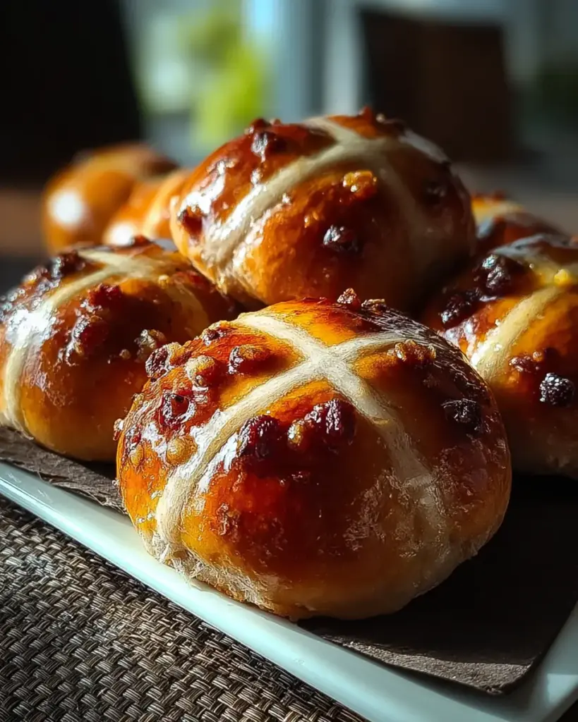 A delicious plate of Hot Cross Buns from Scratch