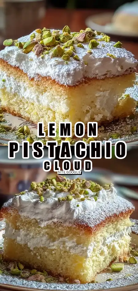 Pinterest pin (Design 1) for Lemon Pistachio Ricotta Cloud Cake
