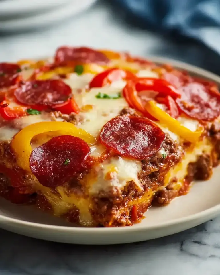 A delicious plate of Low Carb Pizza Casserole (Easy, Cheesy & Family-Approved)