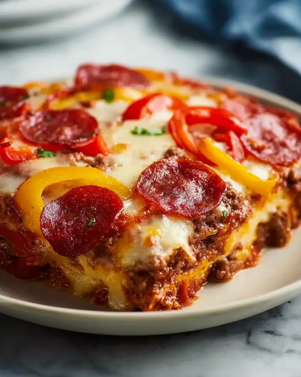 A delicious plate of Low Carb Pizza Casserole (Easy, Cheesy & Family-Approved)