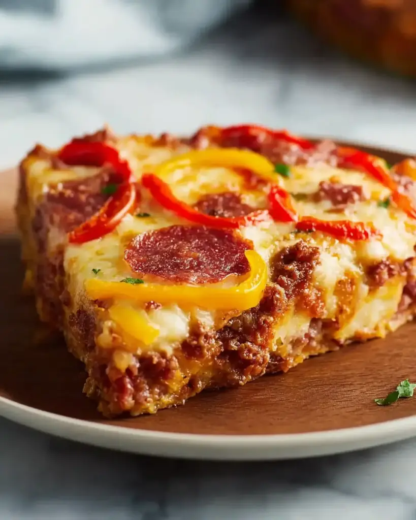A delicious plate of Low Carb Pizza Casserole (Easy, Cheesy & Family-Approved)