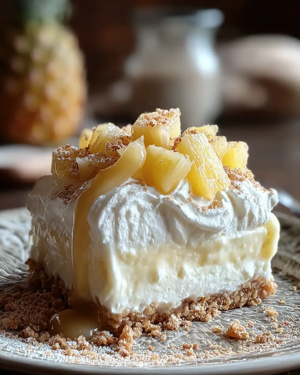A delicious plate of No Bake Pineapple Cream Dessert
