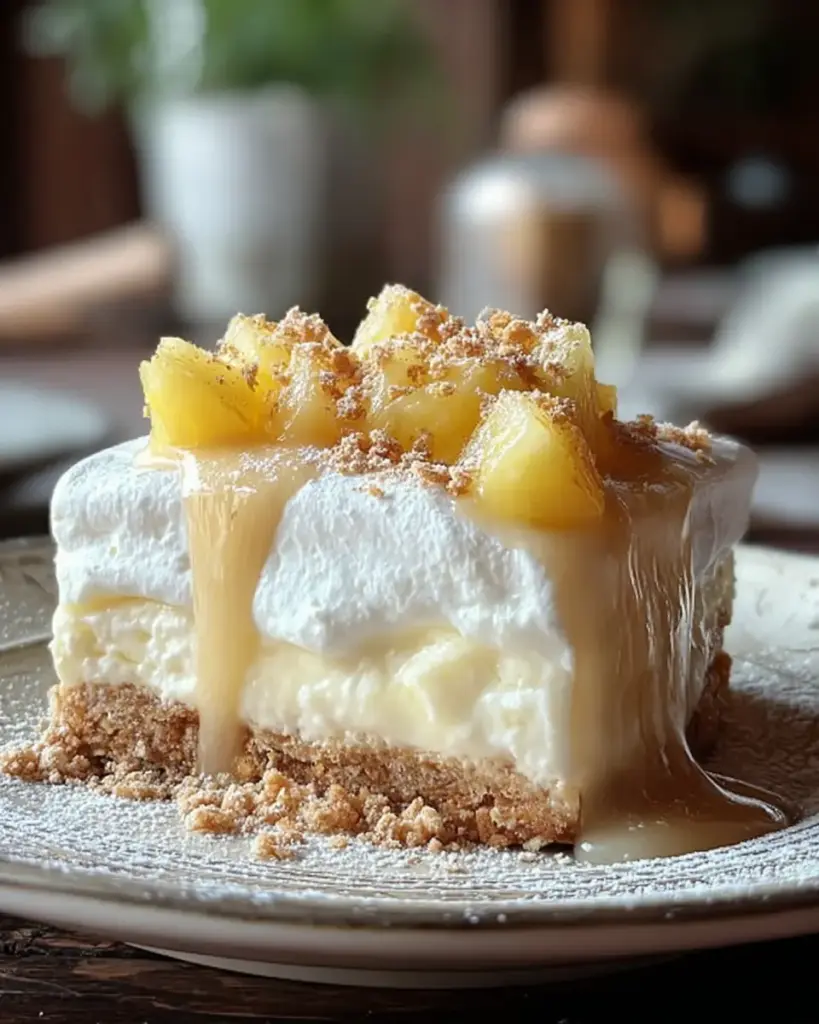A delicious plate of No Bake Pineapple Cream Dessert