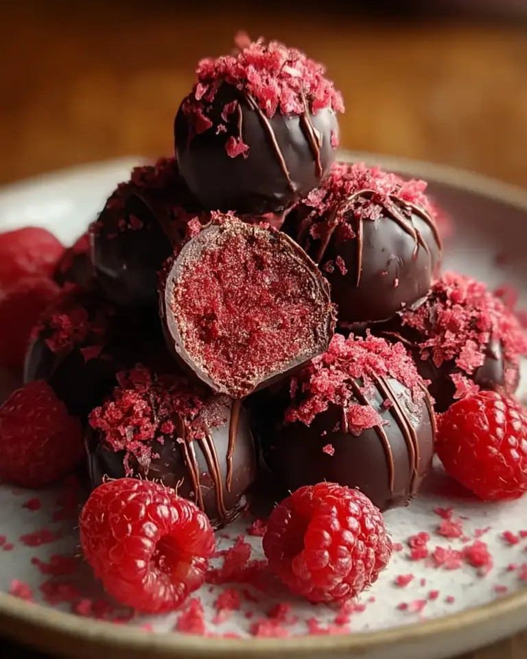 A delicious plate of No-Bake Raspberry Chocolate Truffles